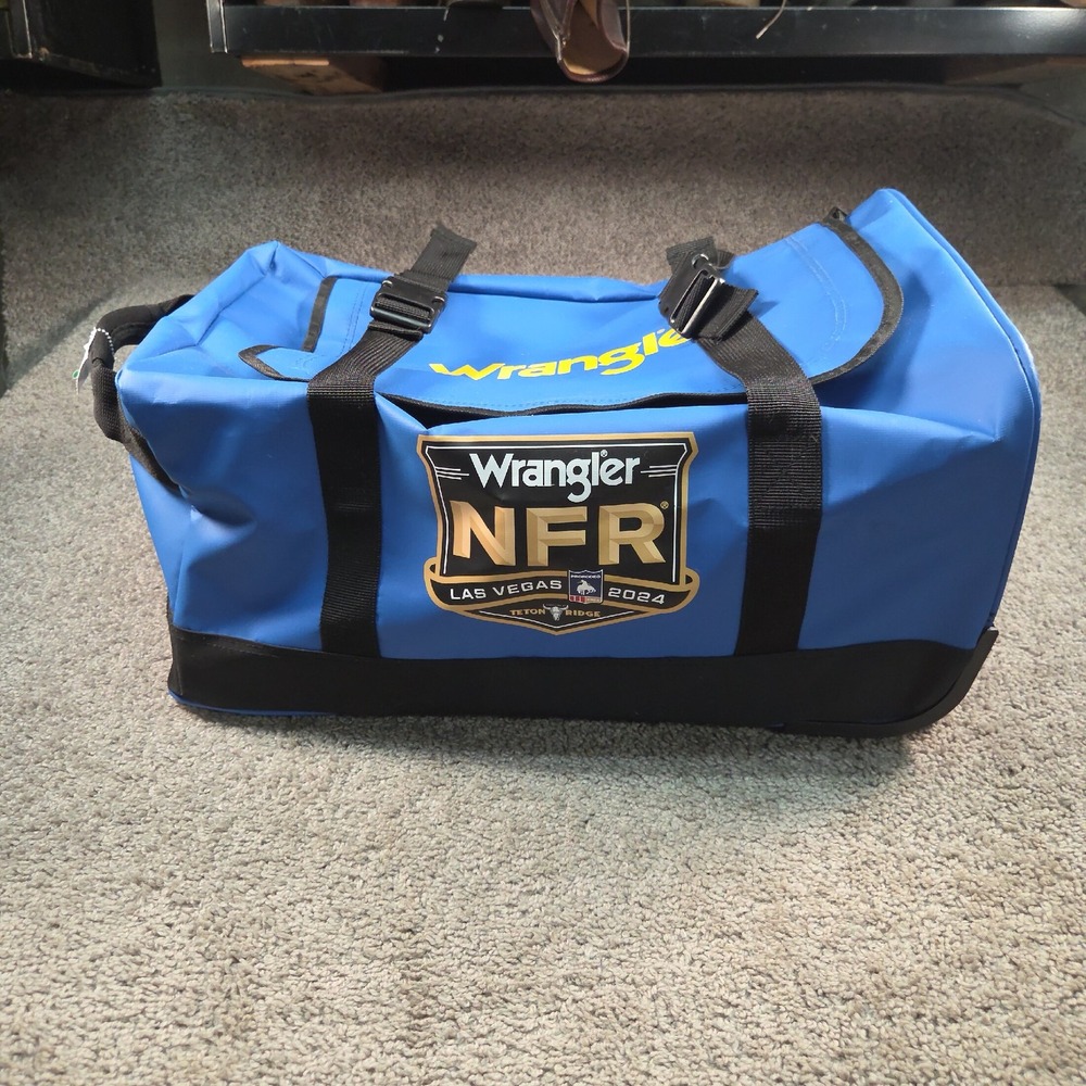 Wrangler NFR Las Vegas 2024 Rolling Duffel Bag Blue Large Finals Rodeo Cowboy